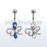mcd585 steel belly banana w a butterfly design w two crystals