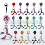 mcd588 steel belly banana w dangling crystal studded bow