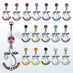 mcd589 316l steel belly banana with anchor w 5mm cz