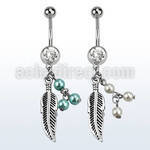 mcd601 steel belly banana w dangling feather pearls