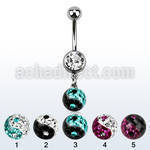 mcd626y 316l steel belly banana w dangling ferido ball w yinyang