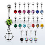mcd632 316l steel belly banana w jewel ball dangling anchor