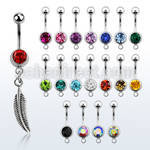 mcd638 316l steel belly banana w bezel ball dangling feather