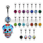 mcd639 belly banana w a dangling blue painted sugar skull