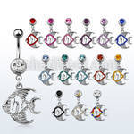 mcd647 316l steel belly banana w dangling multi crystal fish