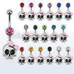 mcd650 316l steel belly banana w skull w crystal pink ribbon