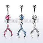 mcd669 belly banana w a dangling crystal studded wish bone