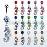 mcd674 belly banana w a dangling crystal studded sea horse 