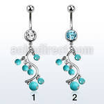 mcd695 316l steel belly banana w vine turquoise balls