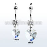 mcd715 steel belly banana w a dangling heart shaped crystal