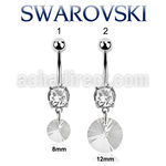 mcd718 steel belly banana w a dangling round swarovski crystal