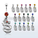 mcd721 316l steel belly banana w dangling dragon w crystal eyes