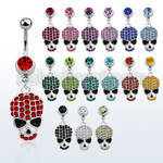 mcd722 steel belly banana, w dangling crystal studded skull