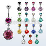 mcd738 316l steel belly banana w dangling multi crystal disk