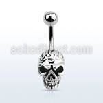 mcd753 surgical steel belly banana with a lower casted skull