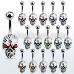 mcd753c 316l steel belly banana w casted skull w crystal eyes
