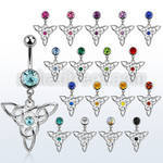 mcd759 steel belly banana w dangling celtic knot  w crystals