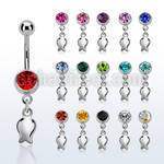 mcd767 steel belly banana, 14g w jewel ball w a dangling tulip 