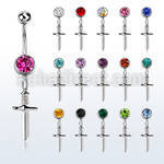 mcd768 steel belly banana w 8mm jewel ball w dangling dagger