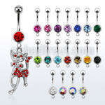 mcdct5 316l steel belly banana w dangling crystal studded cat