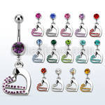 mcdhrc5 steel belly banana w dangling double heart w crystals