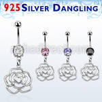 mcdvd10 steel cz belly banana w dangling silver rose