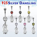 mcdvd15 316l steel belly banana w dangling sterling silver owl