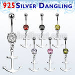 mcdvd22 steel belly banana w round cz silver plain anchor