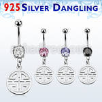 mcdvd26 steel cz belly banana silver dangling chinese word
