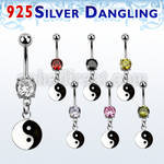 mcdvd30 steel belly banana w round cz silver ying yang symbol