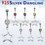 mcdvd8 316l steel cz belly banana w dangling silver star