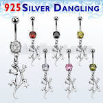 mcdvd9 316l steel cz belly banana w dangling silver lizard