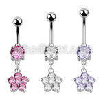 mcdz293 316l steel belly banana with round prong cz cz flower