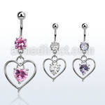 mcdz306 316l steel cz belly banana dangling heart shaped cz