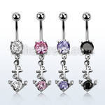 mcdz371 316l steel belly banana with 2 bezel ball anchor w cz