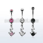 mcdz371b 316l steel belly banana with 2 bezel ball anchor w cz