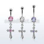 mcdz379 316l steel belly banana w 2 bezel cross w central cz