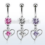 mcdz391 316l steel cz belly banana w dangling heart cz