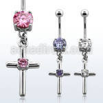 mcdz394 316l steel belly banana with cross w central prong cz