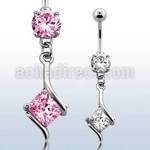 mcdz406 316l steel belly banana with round square prong cz