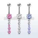mcdz418 steel belly banana w dangling triple cz chains