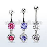mcdz419 steel belly banana w dangling heart shape w round cz
