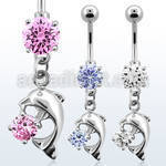 mcdz7 316l steel belly banana with dolphin w round cz