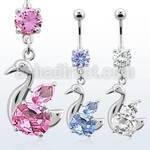 mcdz89 316l steel belly banana w prong cz elegant swan w cz