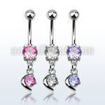 mcdz8 316l steel belly banana w prong cz dangling moon w cz