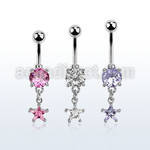 mcdzs6 steel belly banana w dangling prong set star shaped cz 