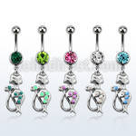 mcop475 steel belly banana w dangling lady cat w synthetic opals