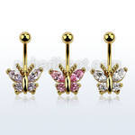mdgz321 gold anodized belly banana w a crystal studded butterfly