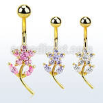 mdgz323 gold steel belly banana w a lower flower shape w cz