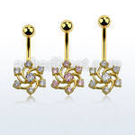 mdgz347 gold anodized belly banana w a swirl flower design w cz